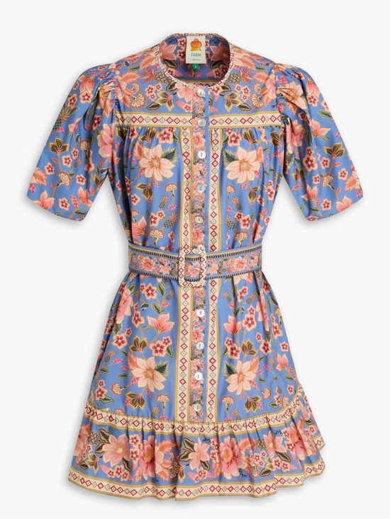 FARM Rio Dresses & Skirts - FARM Rio Powder Blue Floral Belted Mini Dress